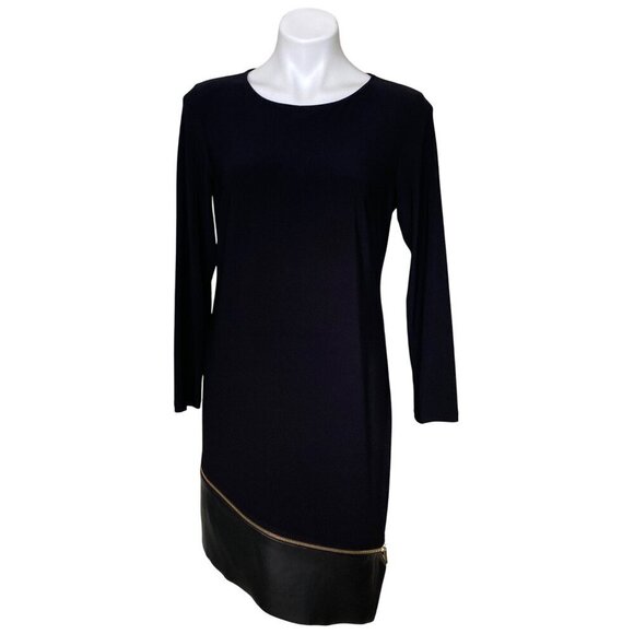 Black MSK Long-Sleeve Dress With Faux Leather Hem & Zipper Detail Women's Size M - Picture 1 of 9